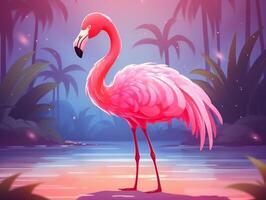 roze tekenfilm stijl dier flamingo behang achtergrond generatief ai foto