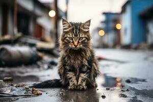 verlaten kat in de straat foto