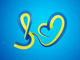 3d vlag van Oekraïne hart vormig golvend bewustzijn lint vlag Aan zee blauw achtergrond 3d illustratie foto