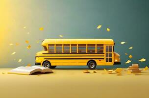 ai generatief geel school- bus illustratie, terug naar school- concept foto