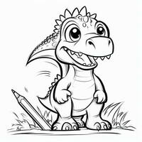 illustratie schets tekening wit achtergrond tekenfilm schattig dinosaurus naar kleuren, karakter spellen app mobiel, generatief ai foto