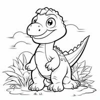 illustratie schets tekening wit achtergrond tekenfilm schattig dinosaurus naar kleuren, karakter spellen app mobiel, generatief ai foto