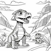 illustratie schets tekening wit achtergrond tekenfilm schattig dinosaurus naar kleuren, karakter spellen app mobiel, generatief ai foto