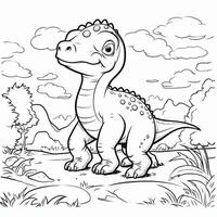 illustratie schets tekening wit achtergrond tekenfilm schattig dinosaurus naar kleuren, karakter spellen app mobiel, generatief ai foto