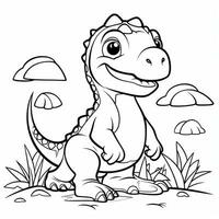 illustratie schets tekening wit achtergrond tekenfilm schattig dinosaurus naar kleuren, karakter spellen app mobiel, generatief ai foto