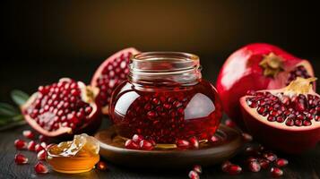 appel en honing, traditioneel voedsel van Joods nieuw jaar, Rosh hasjana. generatief ai foto