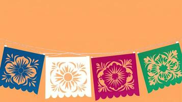 spaans erfgoed maand achtergrond met Mexicaans papier vlaggen. generatief ai foto