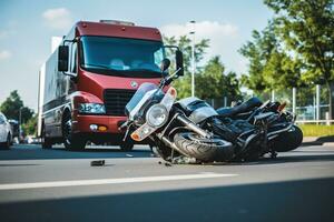 auto en motorfiets ongeluk Bij de kruispunt, ongeluk verzekering. generatief ai foto