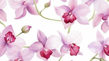 naadloos patroon van orchidee bloem in waterverf stijl geïsoleerd Aan wit achtergrond. orchidee bloem structuur achtergrond. generatief ai foto