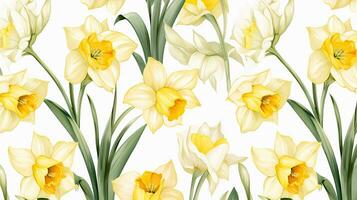 naadloos patroon van gele narcis bloem in waterverf stijl geïsoleerd Aan wit achtergrond. gele narcis bloem structuur achtergrond. generatief ai foto