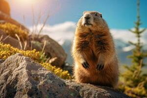 marmot in natuur breed leven dieren. ai gegenereerd. foto