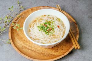 Vietnamees voedsel rijst- noodle schotel in een wit kom foto