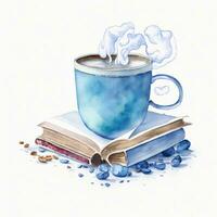 koffie en boeken waterverf grafiek Aan wit achtergrond foto