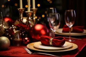 Kerstmis avondeten tafel decoratie foto