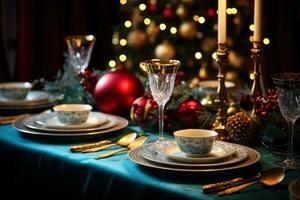 Kerstmis avondeten tafel decoratie foto