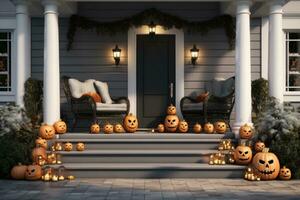 halloween decoraties Aan de veranda met pompoenen foto