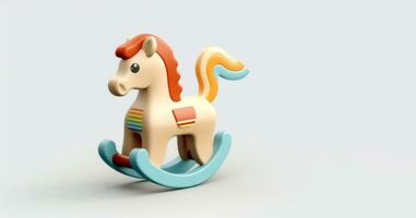 3d speelgoed- schommelen paard is getoond Aan een wit achtergrond foto