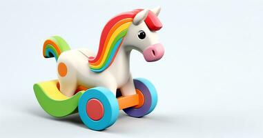 3d speelgoed- paard met een regenboog kleur foto