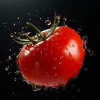 rijp tomaat laten vallen nat met versheid Aan geïsoleerd achtergrond generatief ai foto