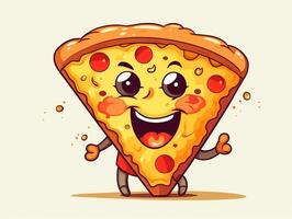 grappig pizza plak tekenfilm karakter clip art, graffiti doodling stijl Aan de wit achtergrond generatief ai foto