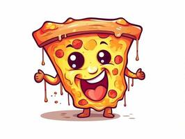 grappig pizza plak tekenfilm karakter clip art, graffiti doodling stijl Aan de wit achtergrond generatief ai foto