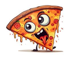 grappig pizza plak tekenfilm karakter clip art, graffiti doodling stijl Aan de wit achtergrond generatief ai foto