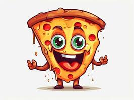 grappig pizza plak tekenfilm karakter clip art, graffiti doodling stijl Aan de wit achtergrond generatief ai foto