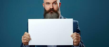 volwassen Kaukasisch zakenman Holding blanco papier vel voor reclame concept foto