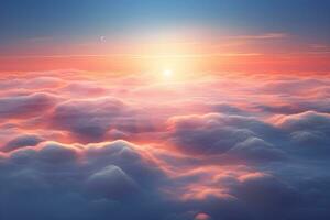 antenne visie over- de wolken in de lucht Bij zonsondergang, ai genereren foto