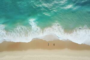 antenne top visie van Golf zee strand zand, ai genereren foto