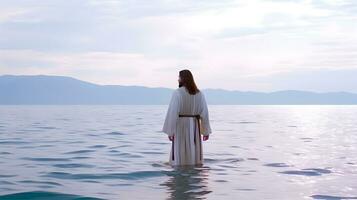 Jezus Christus wandelen Aan water Bij zee foto