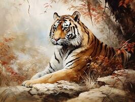 tijger illustratie schilderijen van uniek muur kunst generatief ai foto