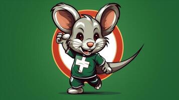 een schattig muis sport- mascotte vlak illustratie vervelend een voetbal uniform en spelen voetbal generatief ai foto