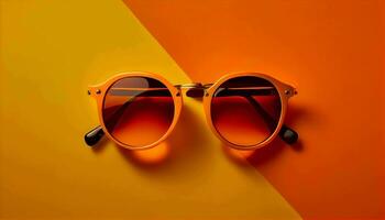 retro oubollig zonnebril Aan levendig oranje achtergrond generatief ai foto