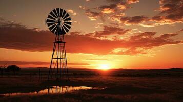 windmolen silhouet in de karoo Bij zonsondergang foto