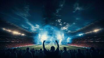 fans Bij een stadion voor een Amerikaans voetbal of voetbal wedstrijd. silhouet concept foto