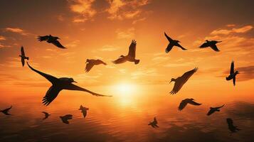 silhouetten van ibissen in een groep foto