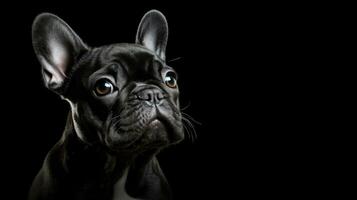 Frans bulldog puppy portret zwart achtergrond. silhouet concept foto