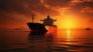 silhouet van lading schip gedurende zonsondergang foto