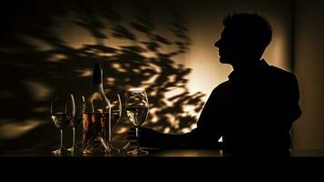 buitensporig alcohol consumptie afgebeeld door Mens s silhouet foto