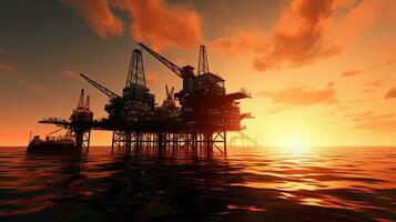 olie productie platform in de golf van Mexico getoond in silhouet foto