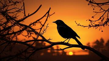 vogel silhouet neergestreken Aan een Afdeling foto