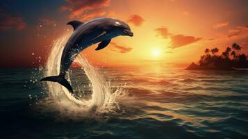 dolfijn silhouet jumping van zee met super maan NASA foto