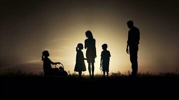 kinderen zijn gevangen in de midden- van hun ouders ten gevolge naar hun scheiding. silhouet concept foto