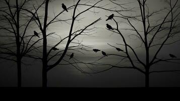 monochroom afbeelding van vogel schaduwen Aan boom takken. silhouet concept foto