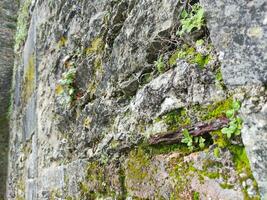 muren van oud keltisch grotten van een flauw kasteel in Ierland, rotsen en bergen achtergrond foto