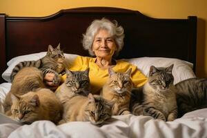grootmoeder met haar katten foto