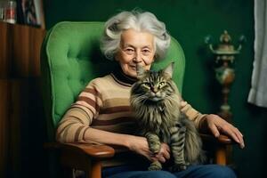 grootmoeder met haar katten foto