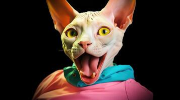 ortrat van een gekleed sphynx kat. grappig portret sphynx kat. ai generatief foto