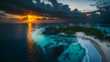 vervoer jezelf naar een sereen paradijs in de Maldiven met een adembenemend fotograaf ai generatief foto